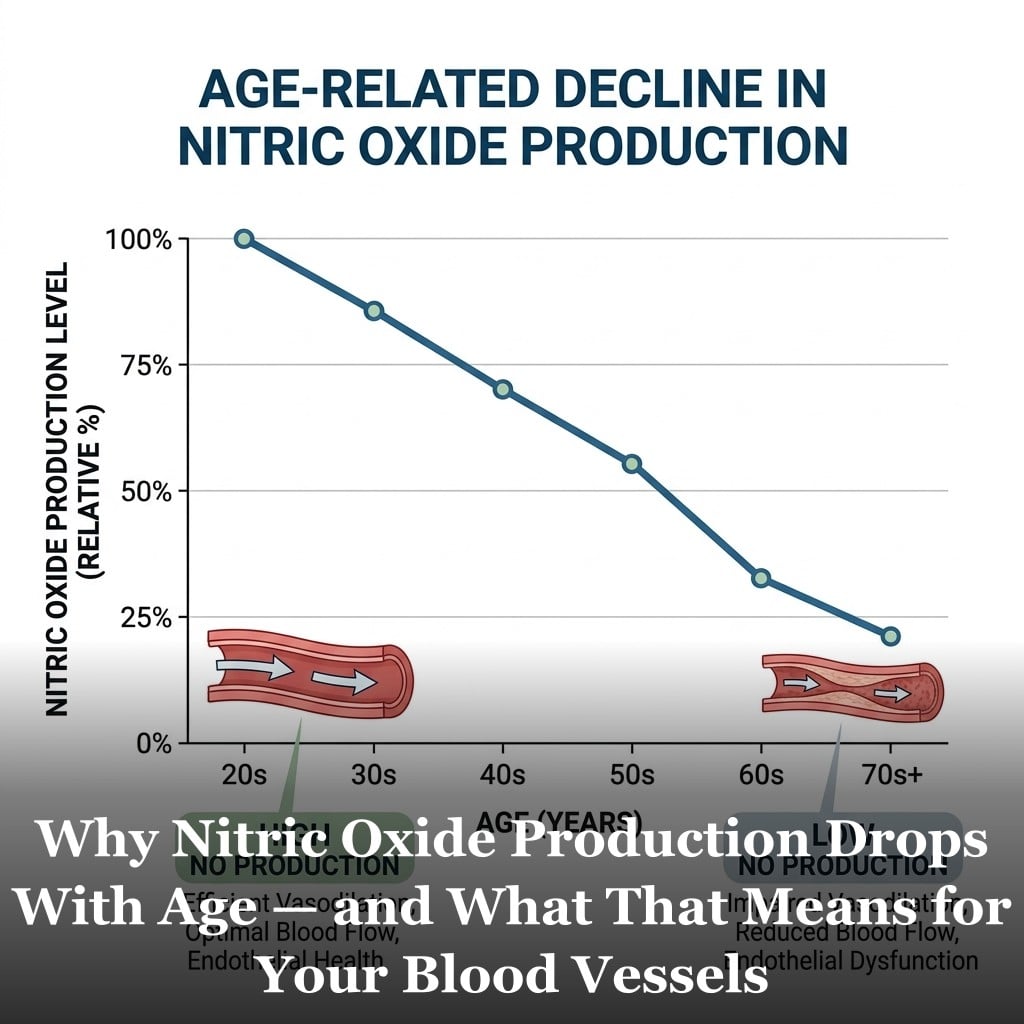Nitric oxide decline with aging blood vessels
