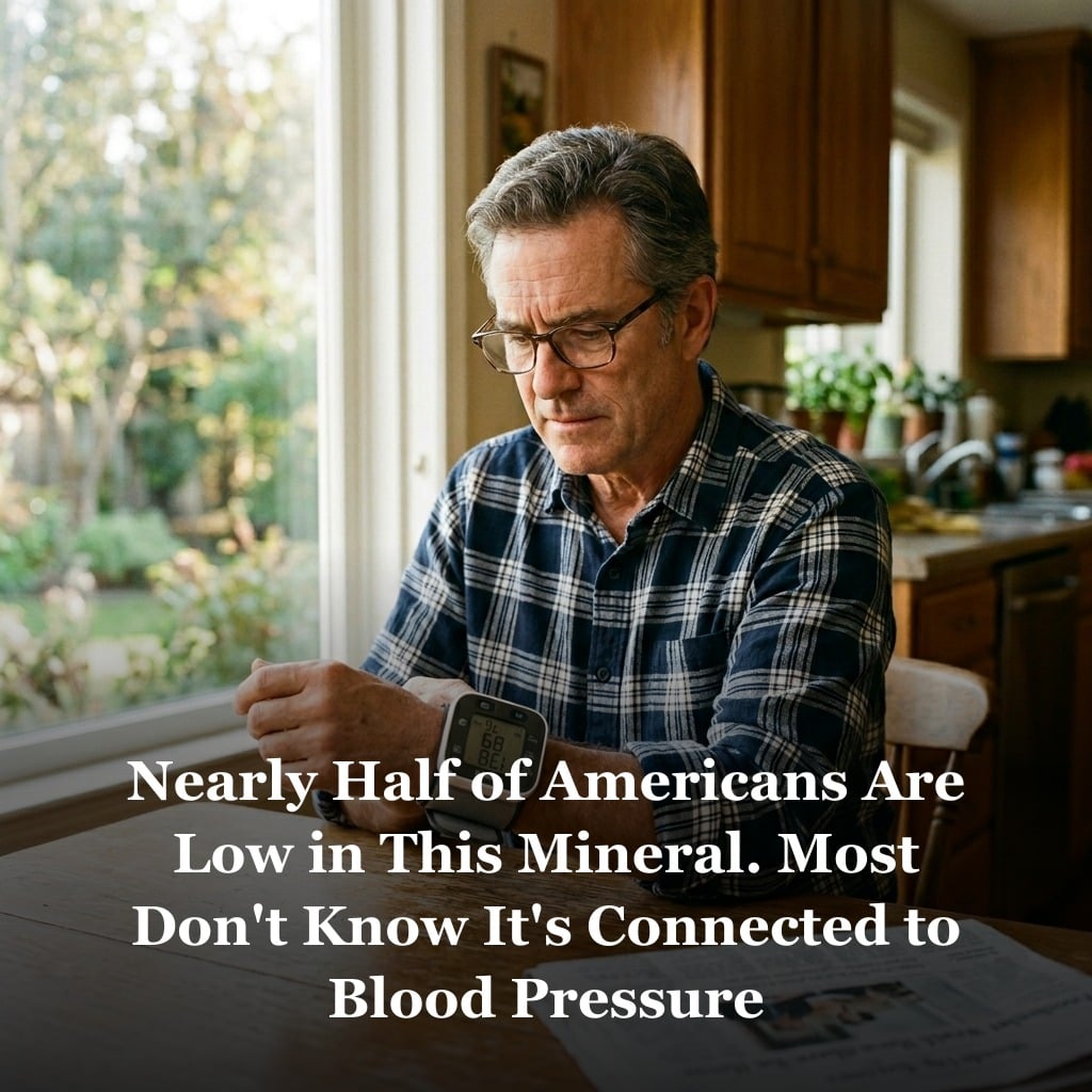 Man checking blood pressure monitor at kitchen table, thoughtful expression