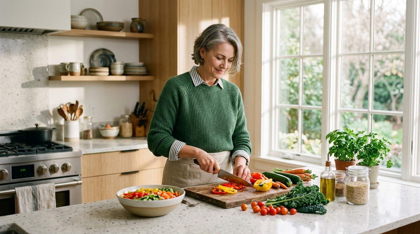 Woman preparing a healthy meal with fresh vegetables